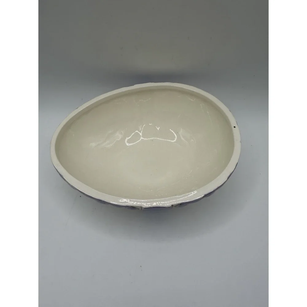 Ceramic Floral Trinket Box Purple Ribbon Yellow Flowers Lidded Jewelry Dish